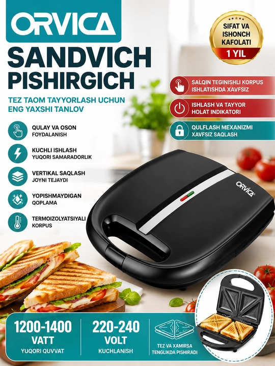 ORVICA Elektr Sandvich Pishirgich – 1200–1400 Vatt - 