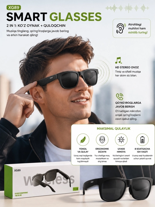 Умные очки M8 Pro / TUNEM6 PRO Bluetooth 5.3, HD Stereo, микрофон, UV400 - 