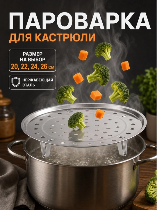Kastryulka uchun bug'latgich, elak qo'shimchasi, mantovarka, 20, 22, 24, 26 sm - 