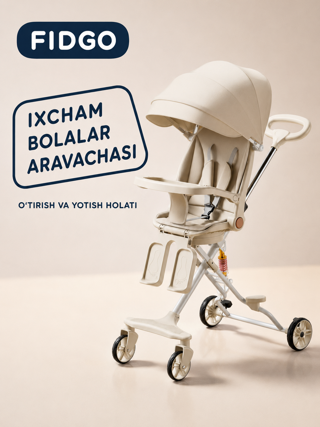 Bolalar sayr aravachasi FIDGO, kapyushon, old bamper va oyoq tayanchi bilan - 
