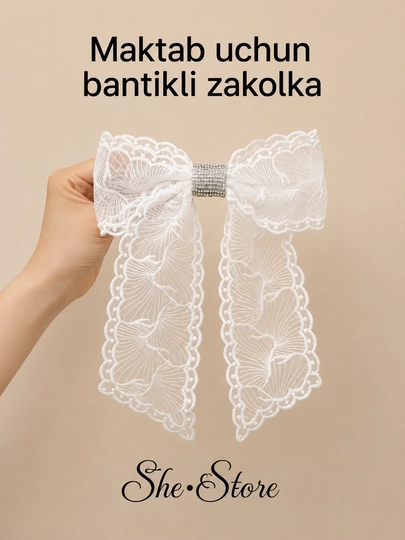 Maktab uchun bantikli zakolka, atlas, soch qisqichi, qizlar uchun