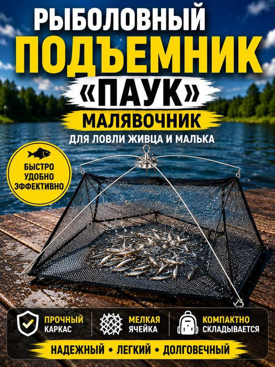 Baliq ovlash uchun O‘rgimchak ko‘tarma to‘ri, mayda baliq tutgich, buklanadigan