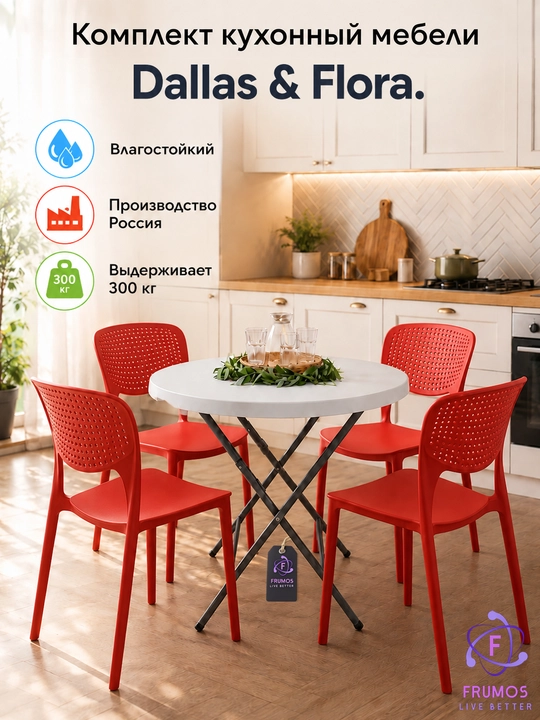 Dallas & Flora mebel to'plami stol + stullar 300 kg gacha, taxlanadi namlikka chidamli - 