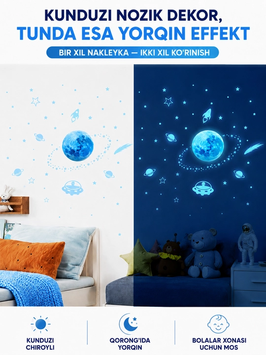 Devorga yopishtirilgan yorqin interyer nakleykalari