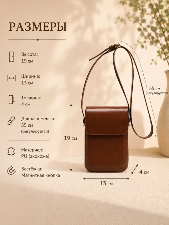 Ayollar mini sumkasi, telefon uchun krossbodi sumka, eko charm