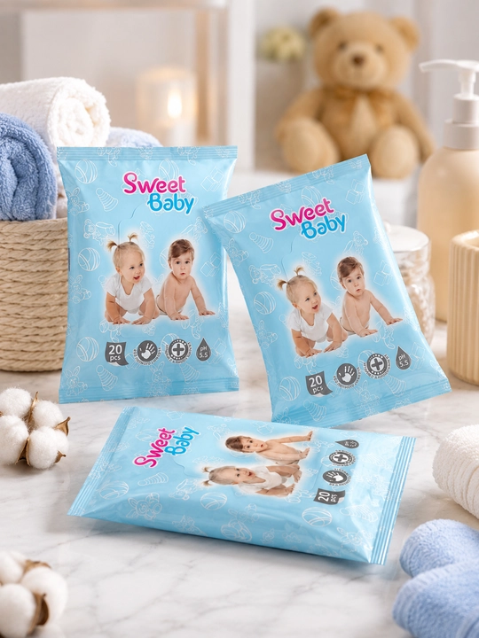 Nam salfetkalar, 20 dona, alkogolsiz,  — Sweet Baby, Nature, Lucia, Excite