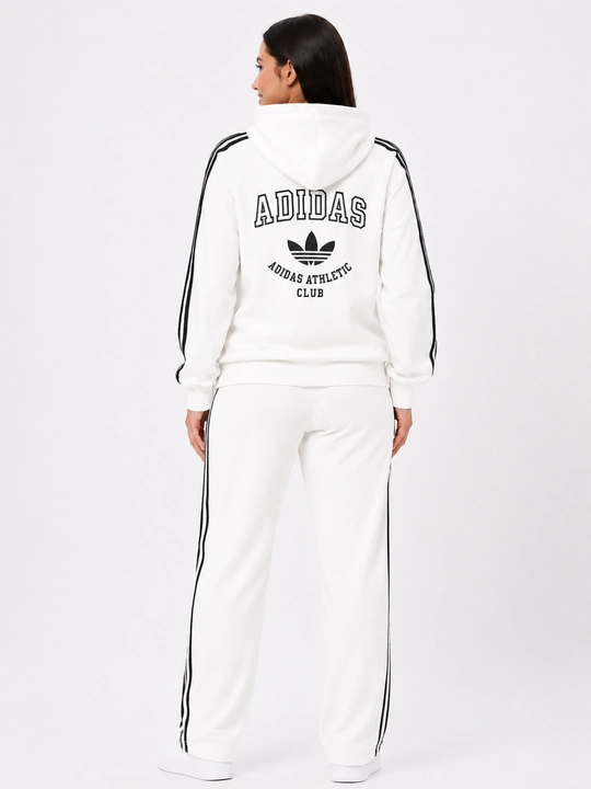 Ayollar sport kostyumi Adidas, kapyushonli, ikki qismli, trikotaj sport kostyumi