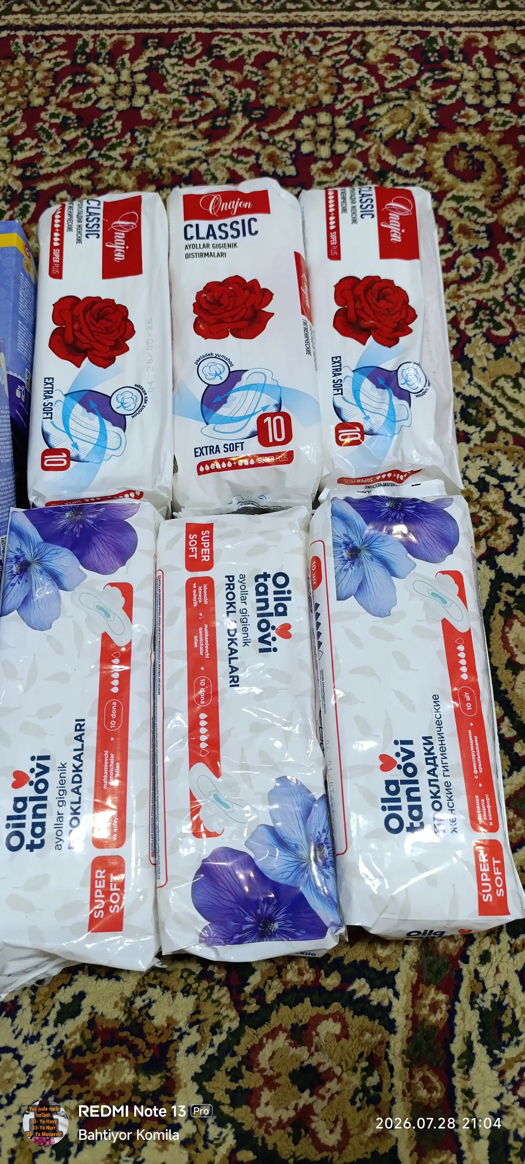 Ayollar uchun gigiena prokladkalari "ONAJON Classic" Super, 10 dona