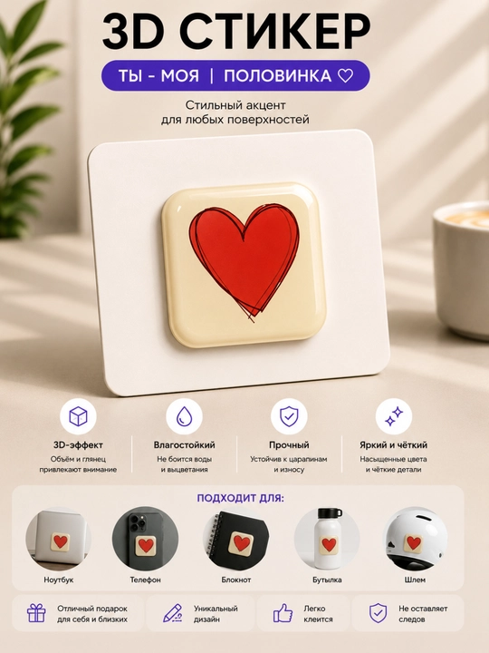 Telefon, planshet, noutbuk va bloknot uchun 3x3 sm o‘lchamdagi dekorativ 3D stiker