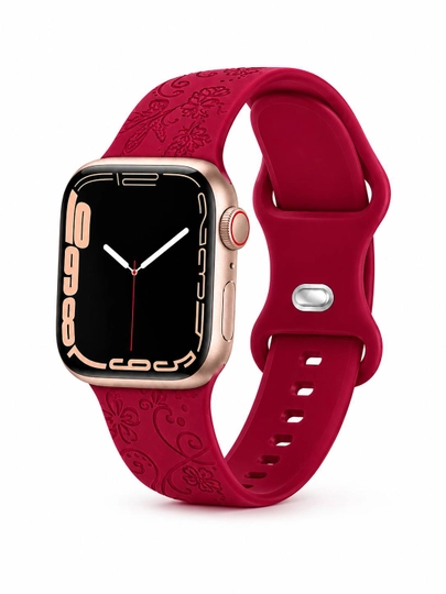 Ремешок силиконовый с цветочным для Apple Watch 38/40/41, 42/44/45/49 мм, бордовый - 