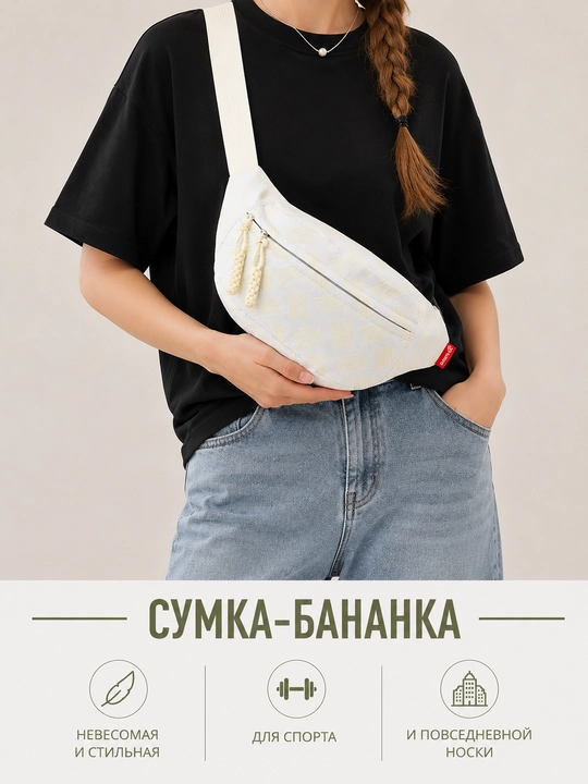 Сумка-бананка через плечо женская и мужская, поясная кросс-боди текстильная - 