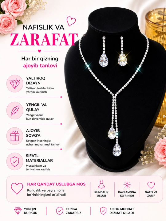 Ayollar uchun zargarlik uslubidagi taqinchoqlar to'plami - 