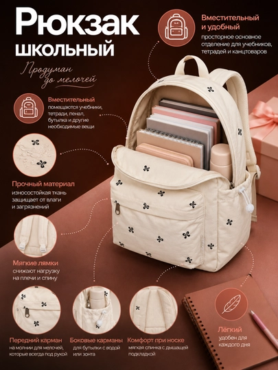 Рюкзак женский и школьный для девочек, вместительный рюкзак в горошек с карманами