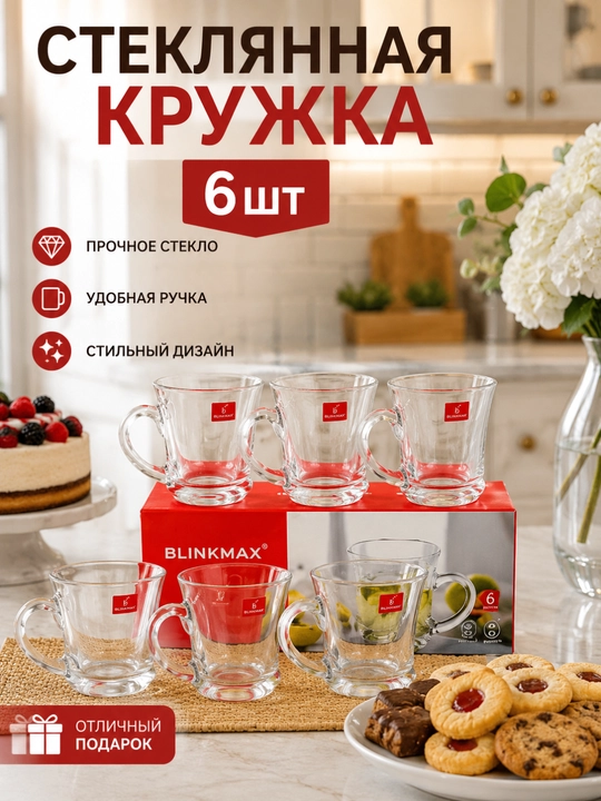 Стеклянная кружка 6 шт - 