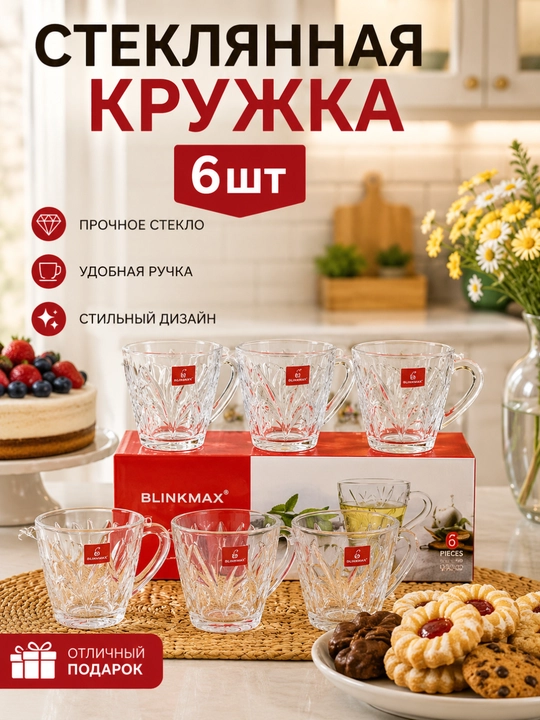 Стеклянная кружка 6 шт - 