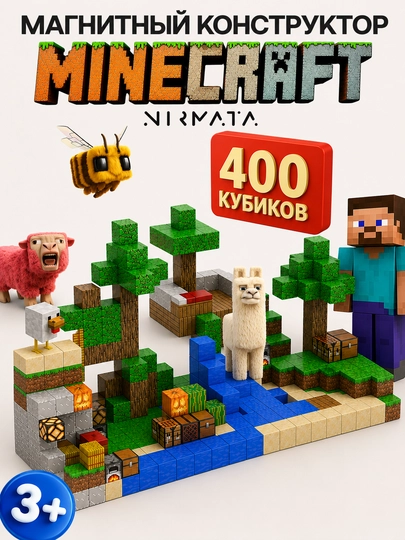 Конструктор магнитный, развивающий набор Minecraft - 