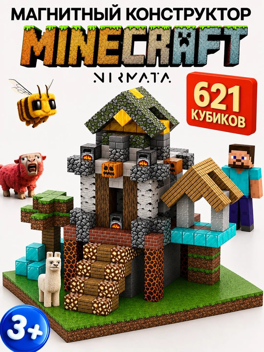 Конструктор магнитный, развивающий набор Minecraft - 