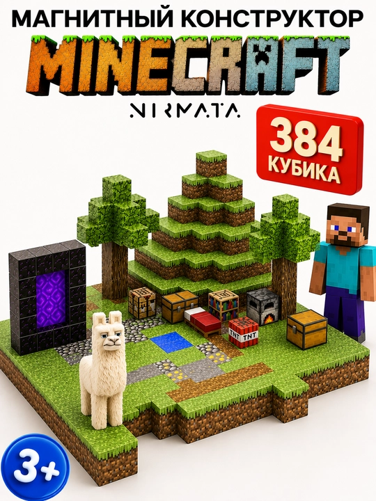 Конструктор магнитный, развивающий набор Minecraft - 