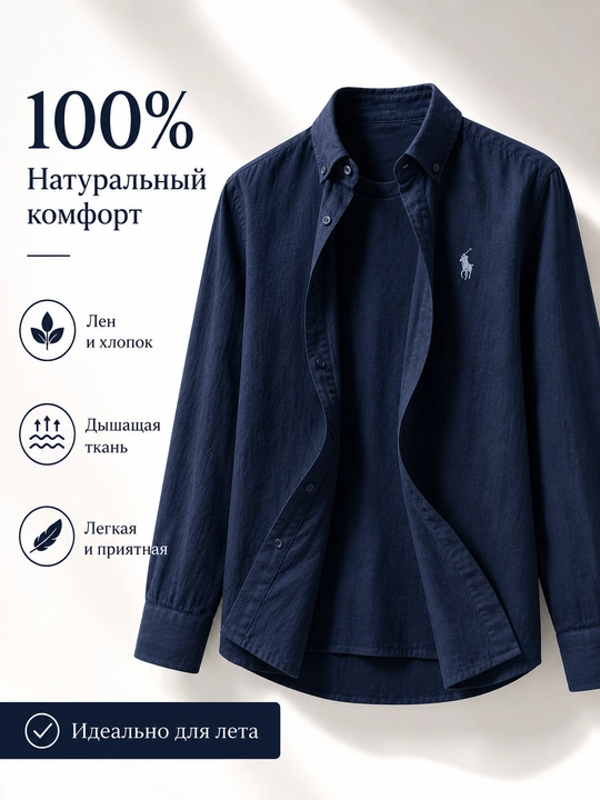 Мужская льняная рубашка, лен и хлопок, летняя, классическая, повседневная  - 