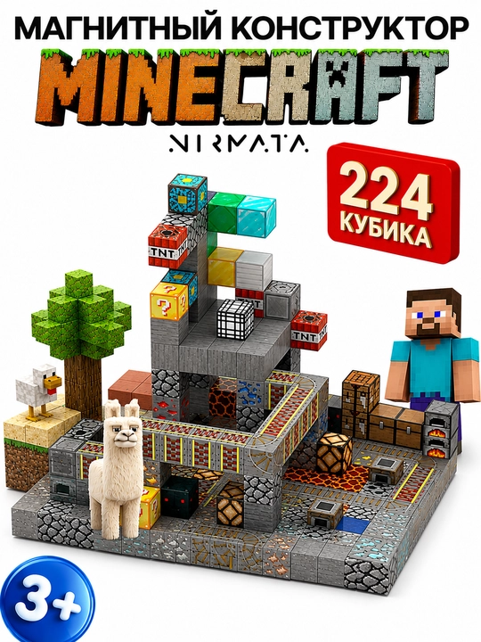 Конструктор магнитный развивающий набор Майнкрафт - 