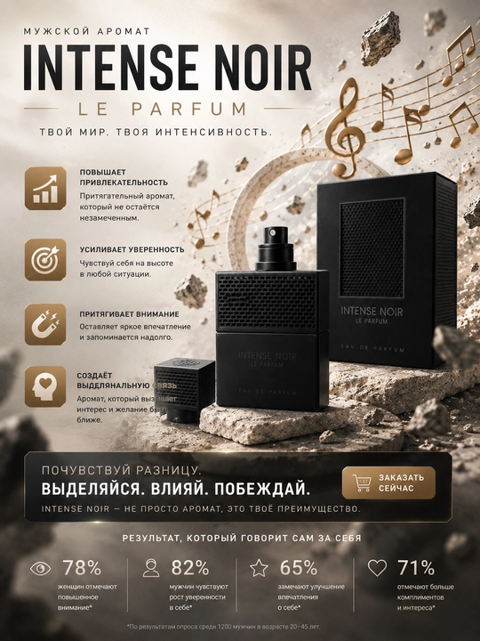 INTENSE NOIR, LE PARFUM, erkaklar uchun elegant va jozibador ifor, 100 ml UAE