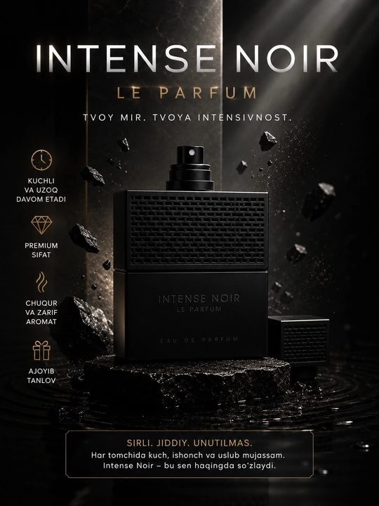INTENSE NOIR, LE PARFUM, erkaklar uchun elegant va jozibador ifor, 100 ml UAE