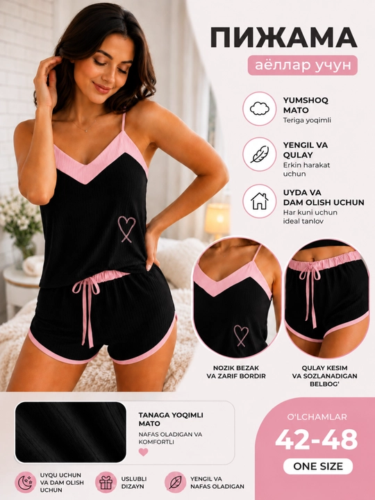 Ayollar pijamasi, shortiklar va Dell Amore yumshoq uy maykasi