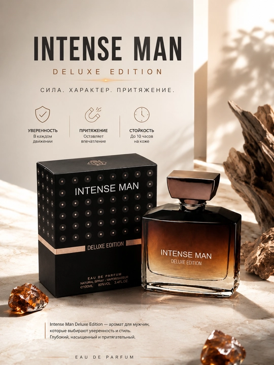 INTENSE MAN, DELUXE EDITION, erkaklar uchun elegant va unikal ifor, 100 ml (UAE)