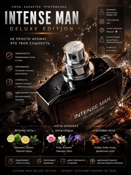 INTENSE MAN, DELUXE EDITION, erkaklar uchun elegant va unikal ifor, 100 ml (UAE)