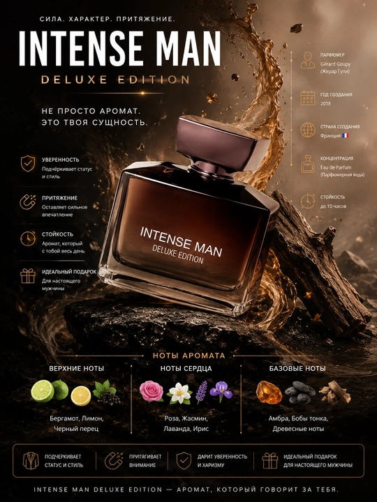 INTENSE MAN, DELUXE EDITION, erkaklar uchun elegant va unikal ifor, 100 ml (UAE) - 