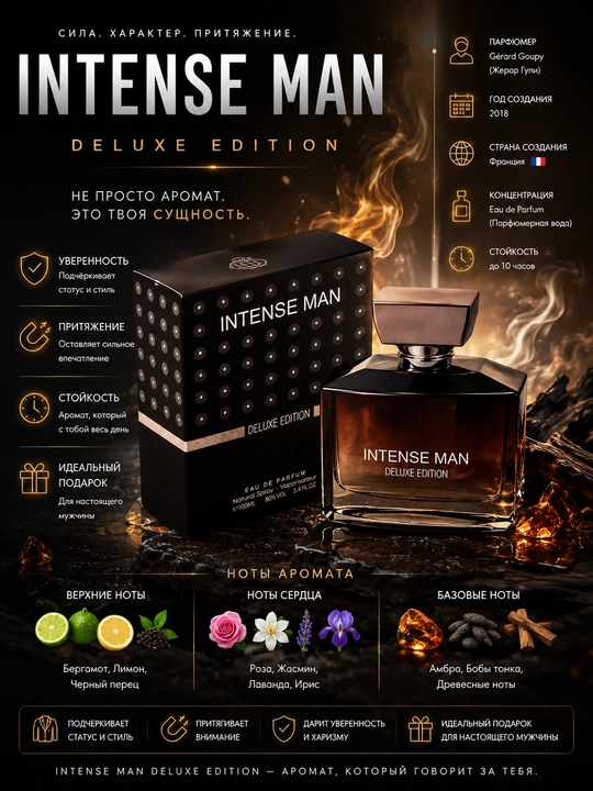 INTENSE MAN, DELUXE EDITION, erkaklar uchun elegant va unikal ifor, 100 ml (UAE)