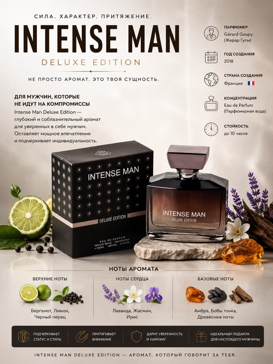 INTENSE MAN, DELUXE EDITION, erkaklar uchun elegant va unikal ifor, 100 ml (UAE)