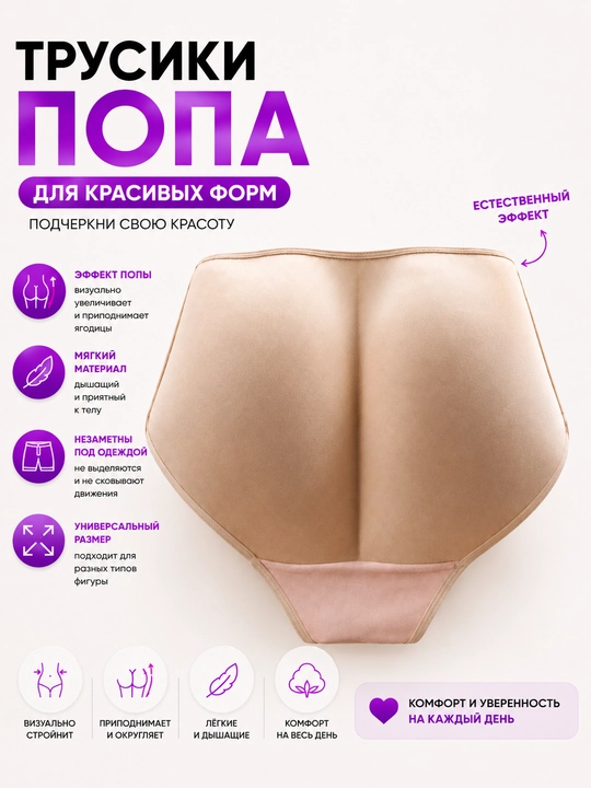 Накладная попа, трусы пуш-ап женские, корректирующие - 