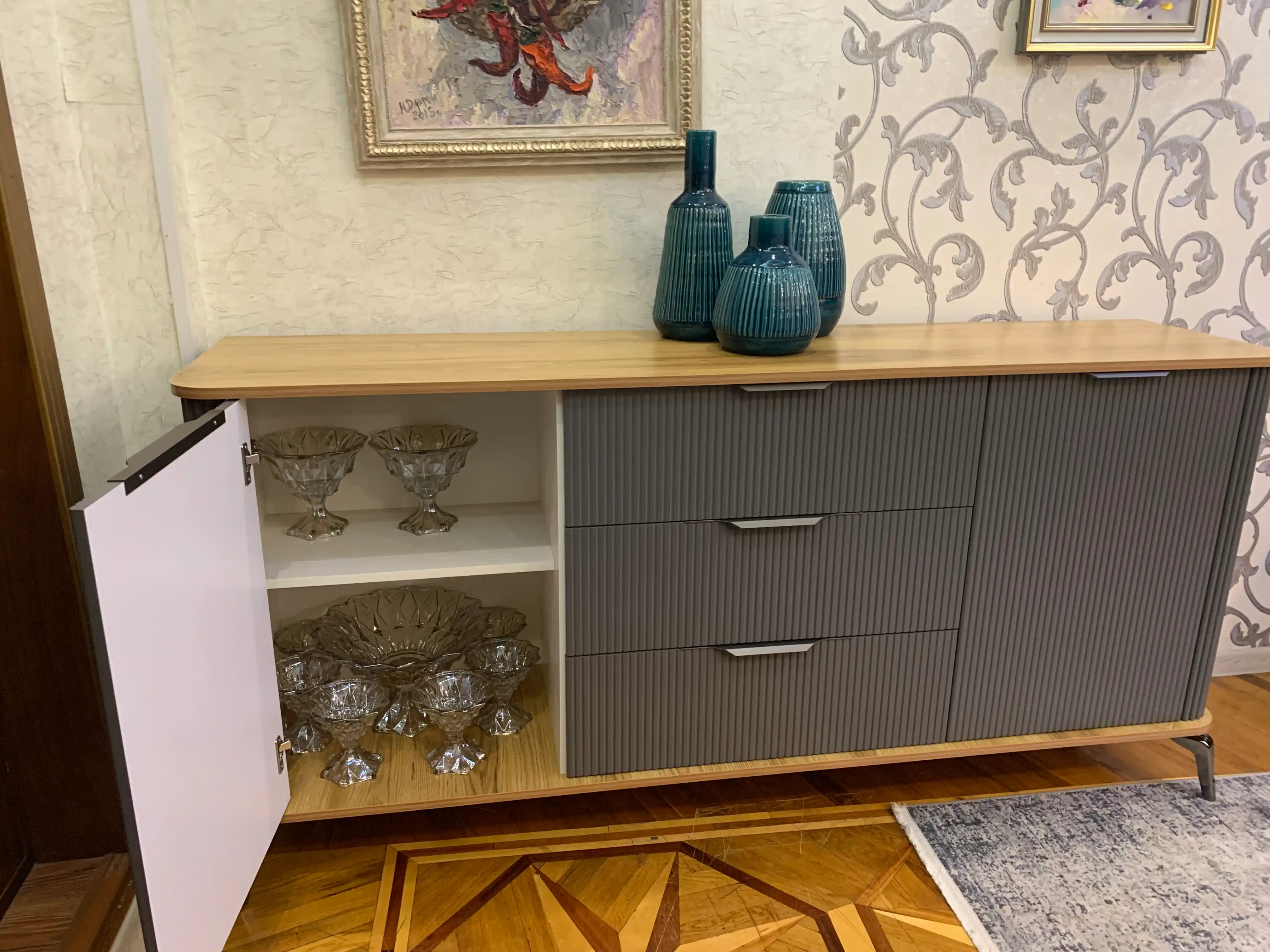 Zamonaviy TV kamod, grafit rang, 180x40x85 sm