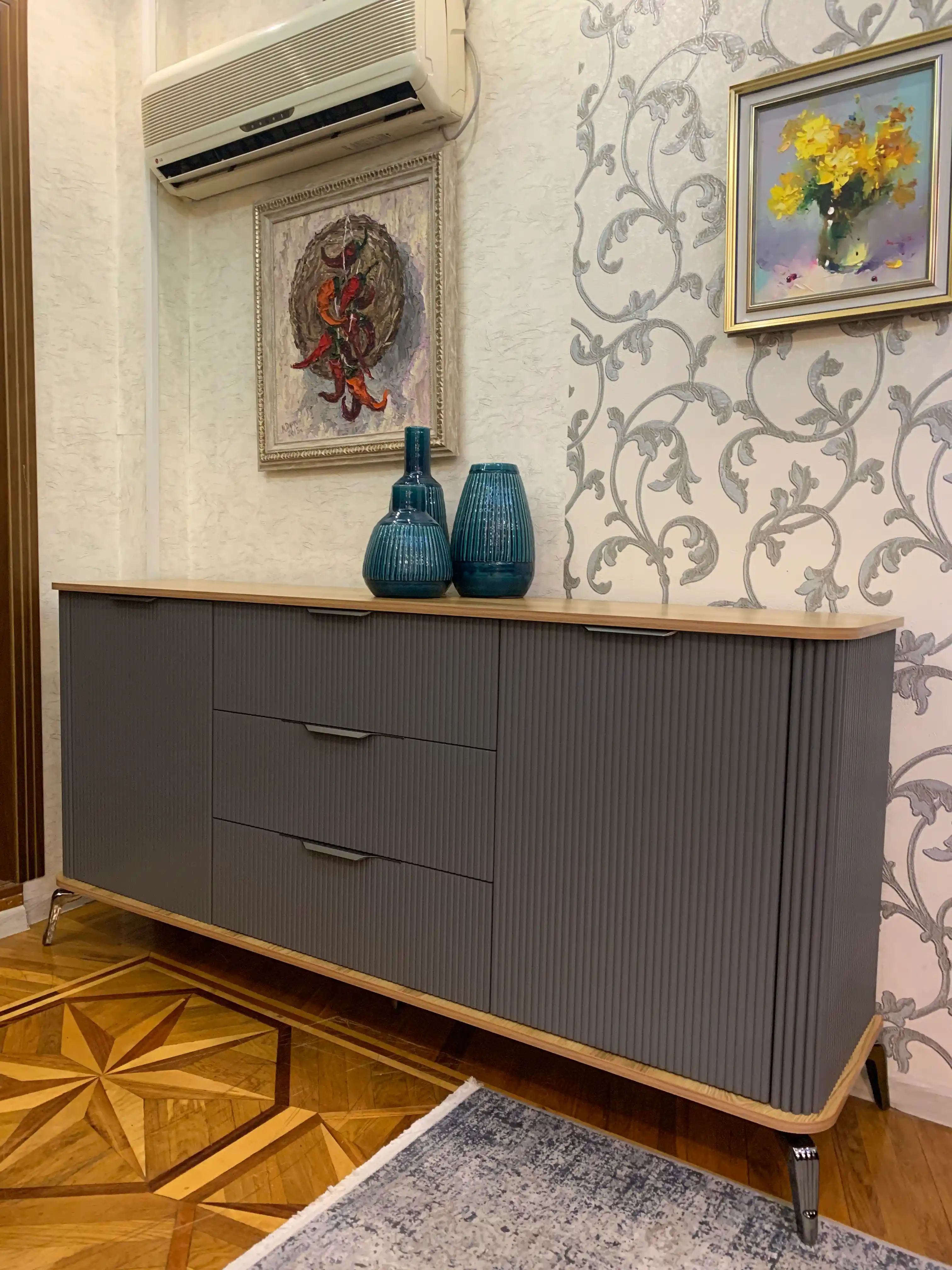 Zamonaviy TV kamod, grafit rang, 180x40x85 sm