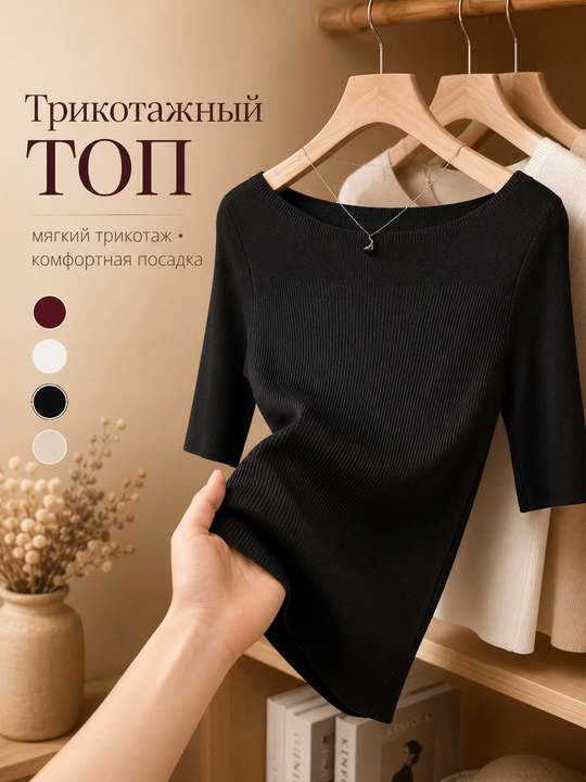 Женская кофта из трикотажа, лонгслив. рукав 3/4 — ELLY FASHION