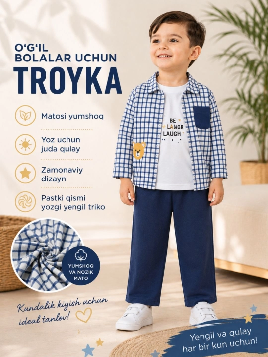 O'g'il bolalar uchun troyka, kuzgi kiyim to'plami, bollarga kiyim, paxta - 
