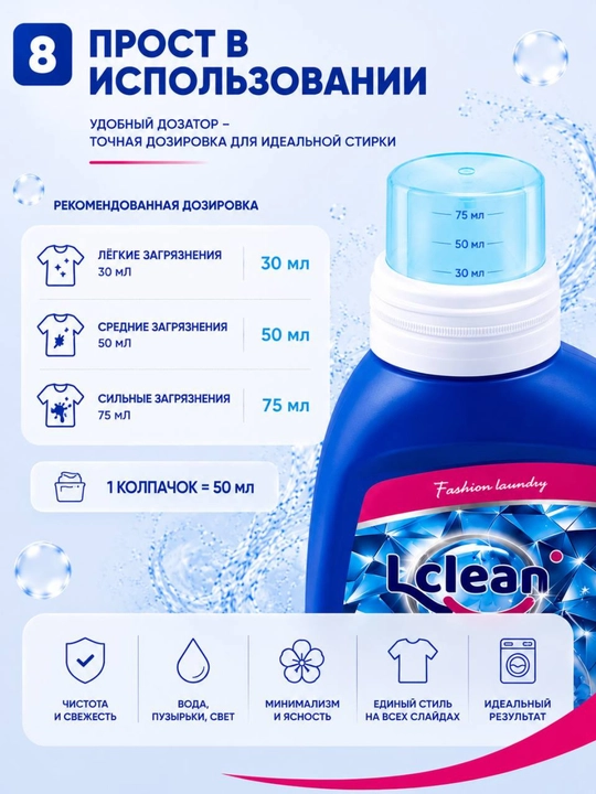 Гель для стирки LCLEAN парфюмированный концентрат, жидкий автомат и ручной стирки, 55 стирок