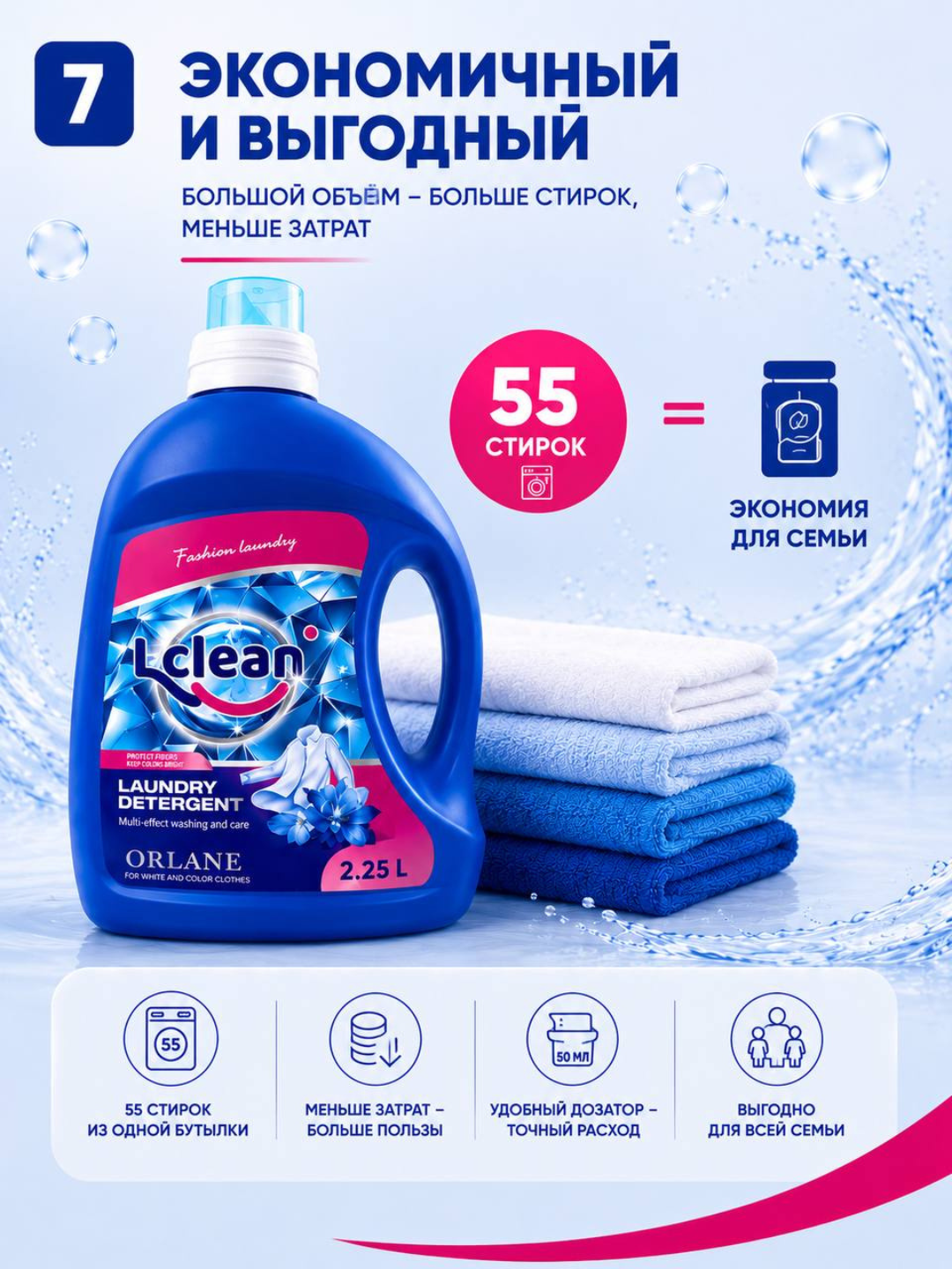 Гель для стирки LCLEAN парфюмированный концентрат, жидкий автомат и ручной стирки, 55 стирок