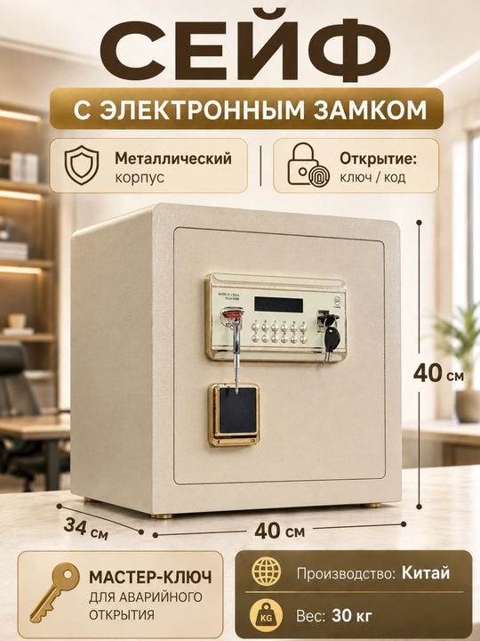 Сейф - огнестойкий бетонный с электронным кодовым замком и ключом для дома и офиса - 