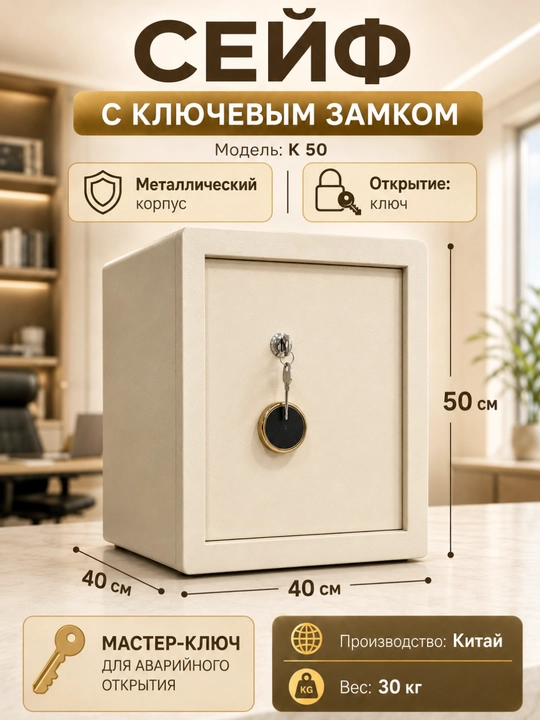 Сейф - металлический, сейф для дома и офиса с ключевым замком, для денег и документов - 