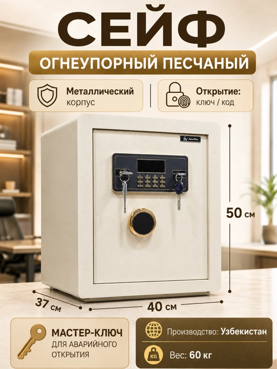Сейф - огнеупорный песчаный, металлический сейф с электронным замком для дома и офиса - 