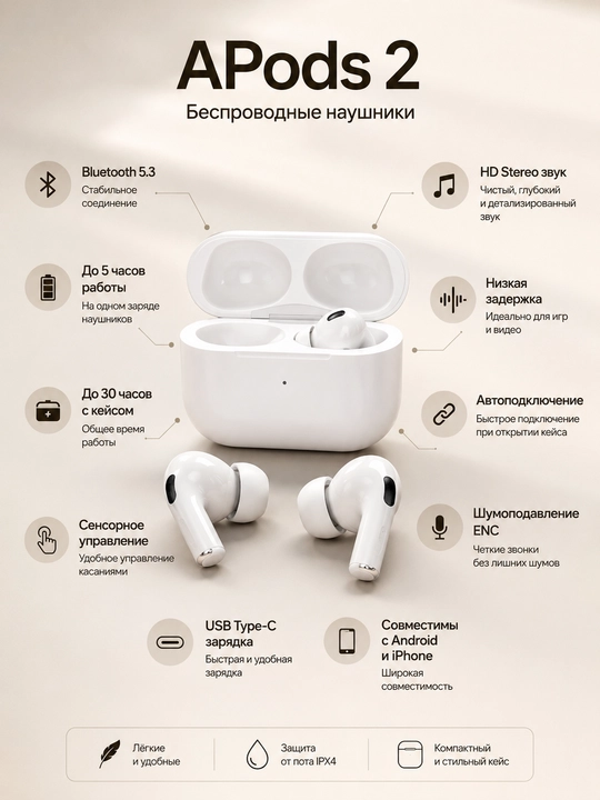 Simsiz quloqchinlar Pods Pro, sensorli, iPhone va Android uchun - 