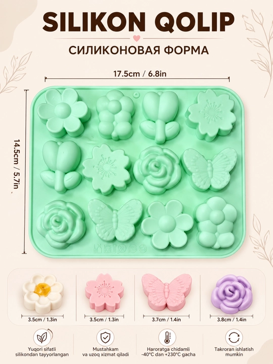 Shokolad va konfetlar, pishiriqlar, marmelad va shirinliklar, muz uchun silikon qoliplar - 
