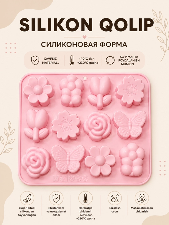 Shokolad va konfetlar, pishiriqlar, marmelad va shirinliklar, muz uchun silikon qoliplar - 