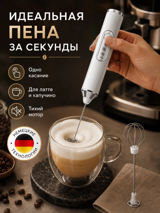 Lektr kapuchinator, akkumulyatorli sut ko‘pirtirgich, 2 ta nasadka