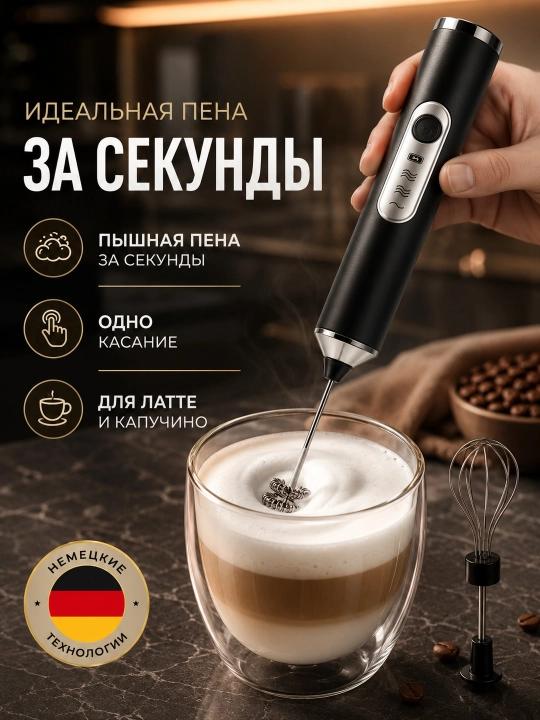 Lektr kapuchinator, akkumulyatorli sut ko‘pirtirgich, 2 ta nasadka