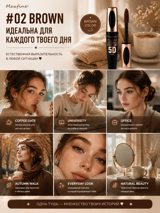 Maxfine 5D rangli kiprik tushi, qora, jigarrang, oq, ko'k, binafsha mascara