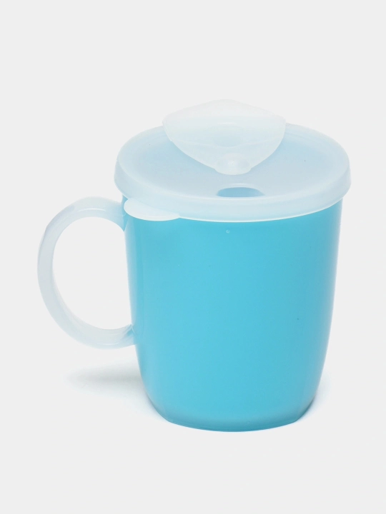 Issiq va sovuq ichimliklar uchun qopqoqli, issiqqa chidamli plastik krujka, 350 ml