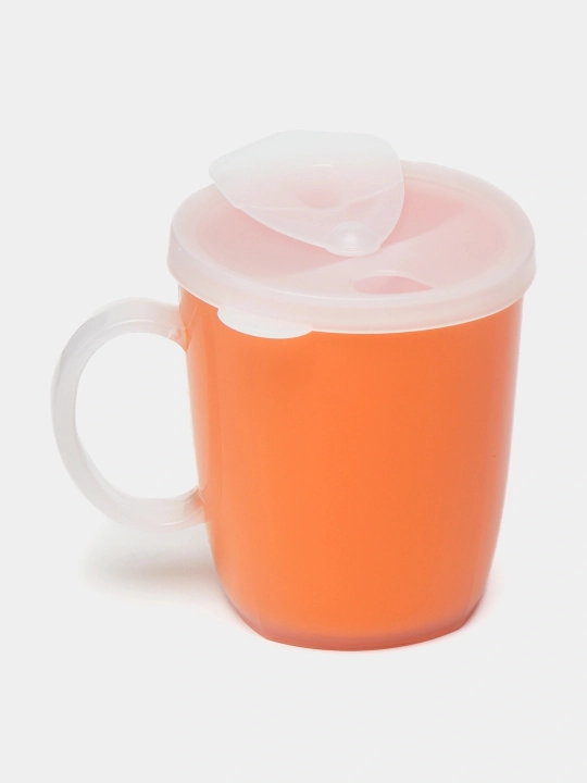 Issiq va sovuq ichimliklar uchun qopqoqli, issiqqa chidamli plastik krujka, 350 ml